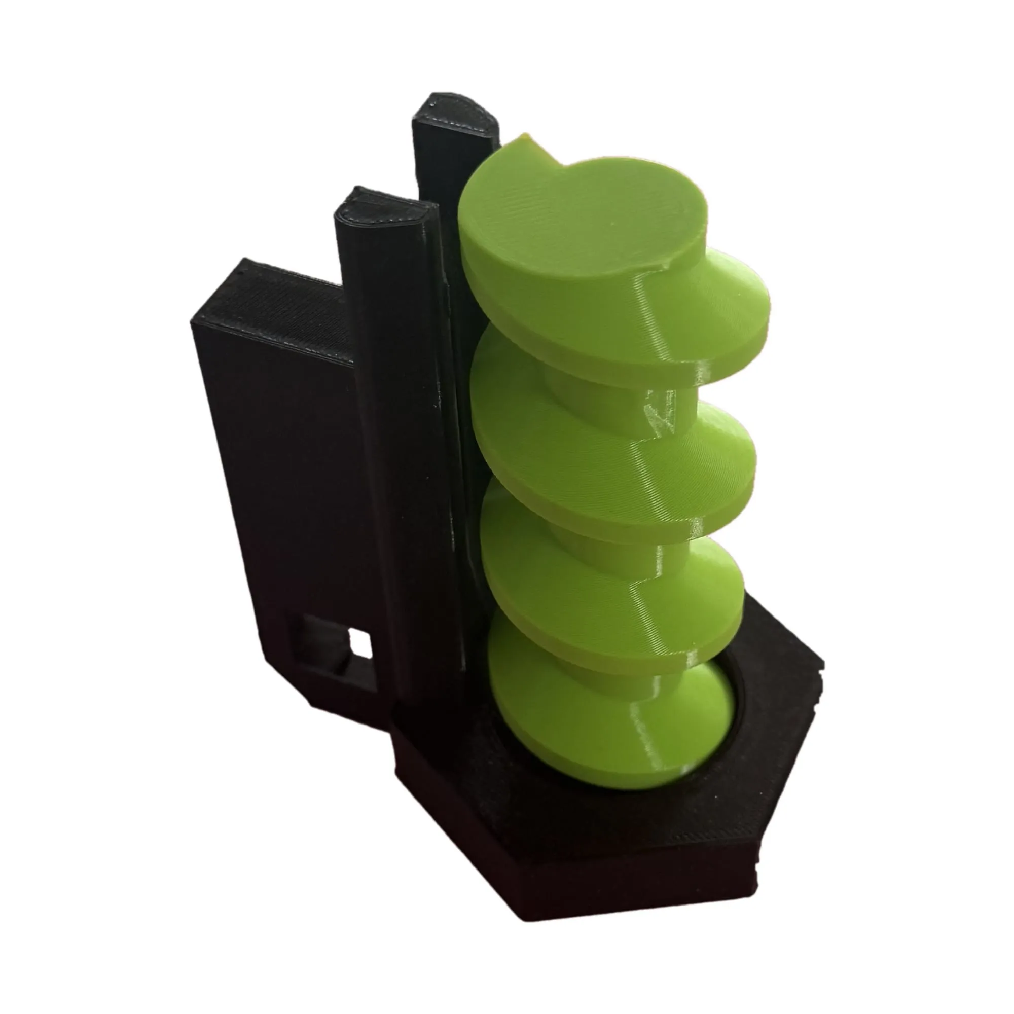 Ascenseur à billes de 11 cm : vis verte sur un socle hexagonal noir, boîtier de pile à l’arrière