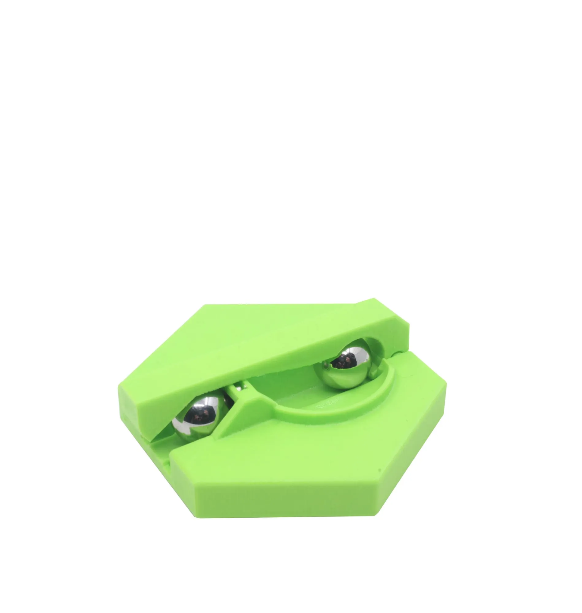 Canon de Gauss inversé vert avec deux billes, vue de trois quarts