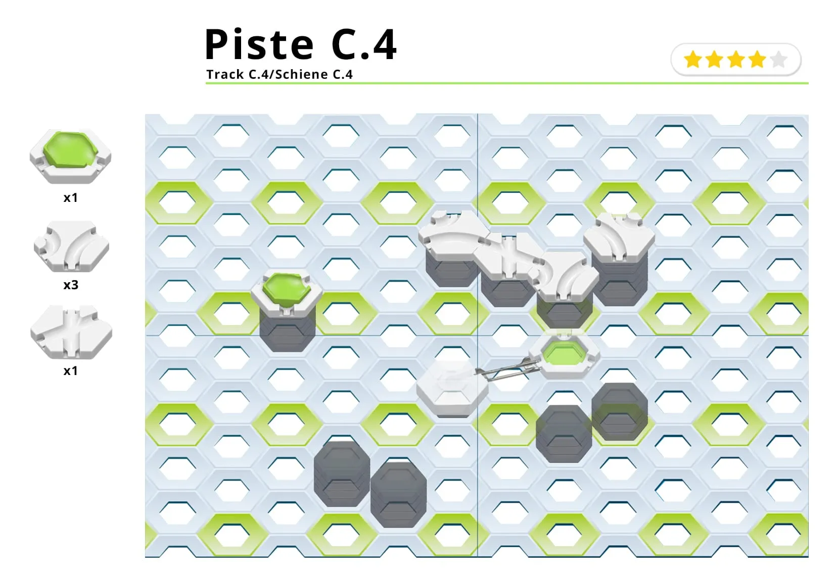 Page du livret C et D : plan de construction de la piste C.4 avec les pièces à prévoir