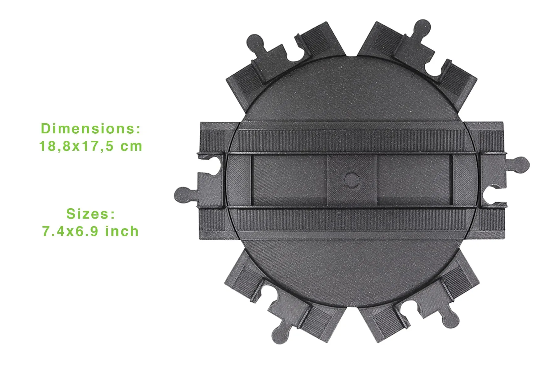 Croisement rotatif 6 voies avec ses dimensions : 18,8 × 17,5 cm