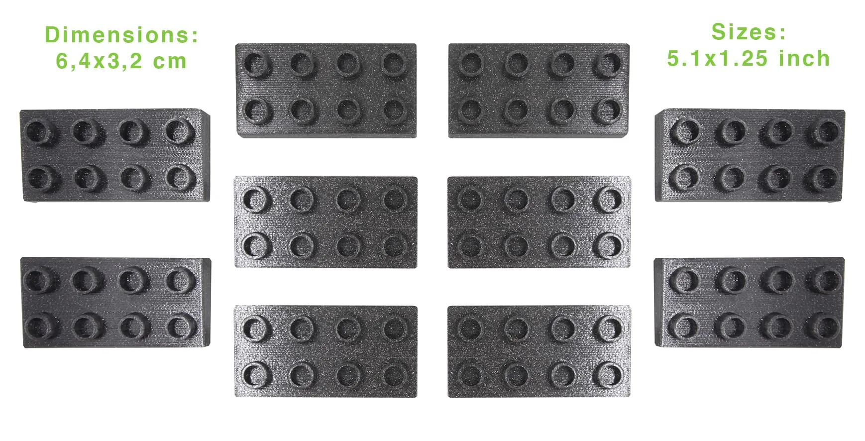 Briques penchées noires avec leurs dimensions : 6,4 × 3,2 cm