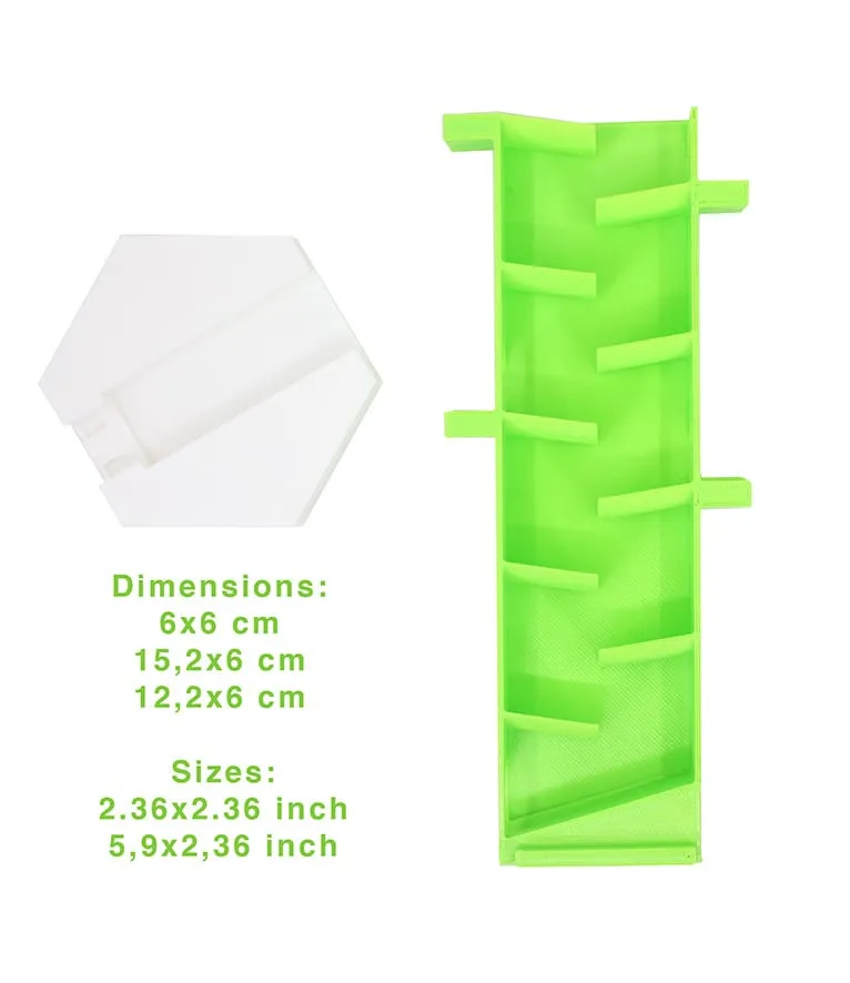 Support blanc et zigzag vertical vert avec leurs dimensions : 6 × 6 cm et 15,2 × 6 cm